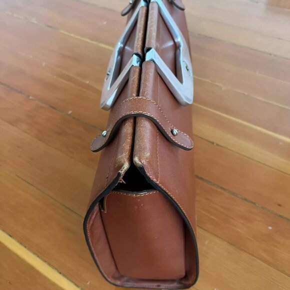 Bill Amberg Rocket Briefcase in Tan with British Green Liner and Metal Handle - Picture 6 of 9